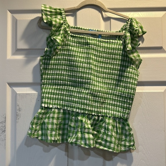 Draper James RSVP Green Gingham Smocked Top L - Picture 2 of 7